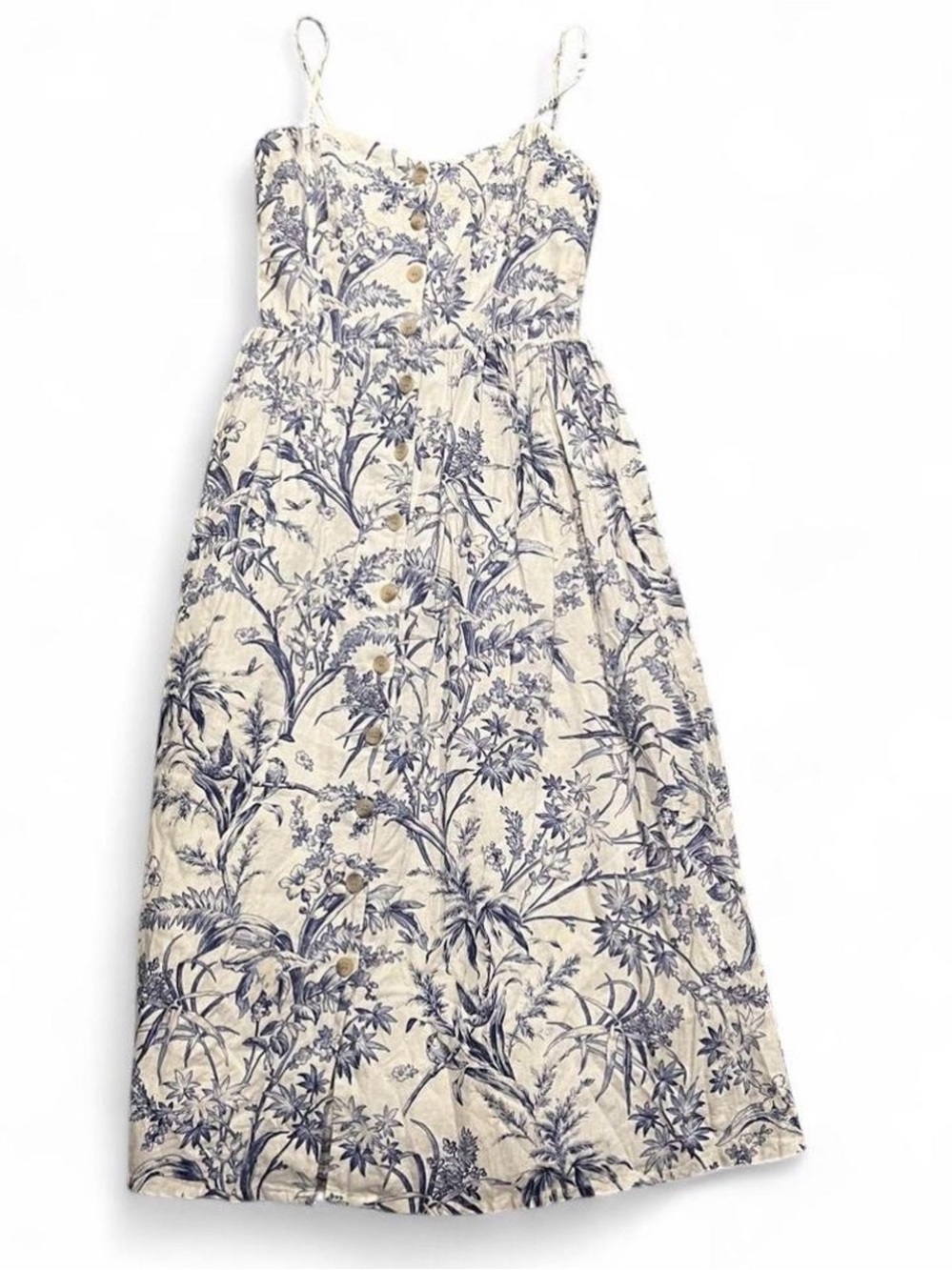 H&M white and Navy Floral Button-Front Midi Dress